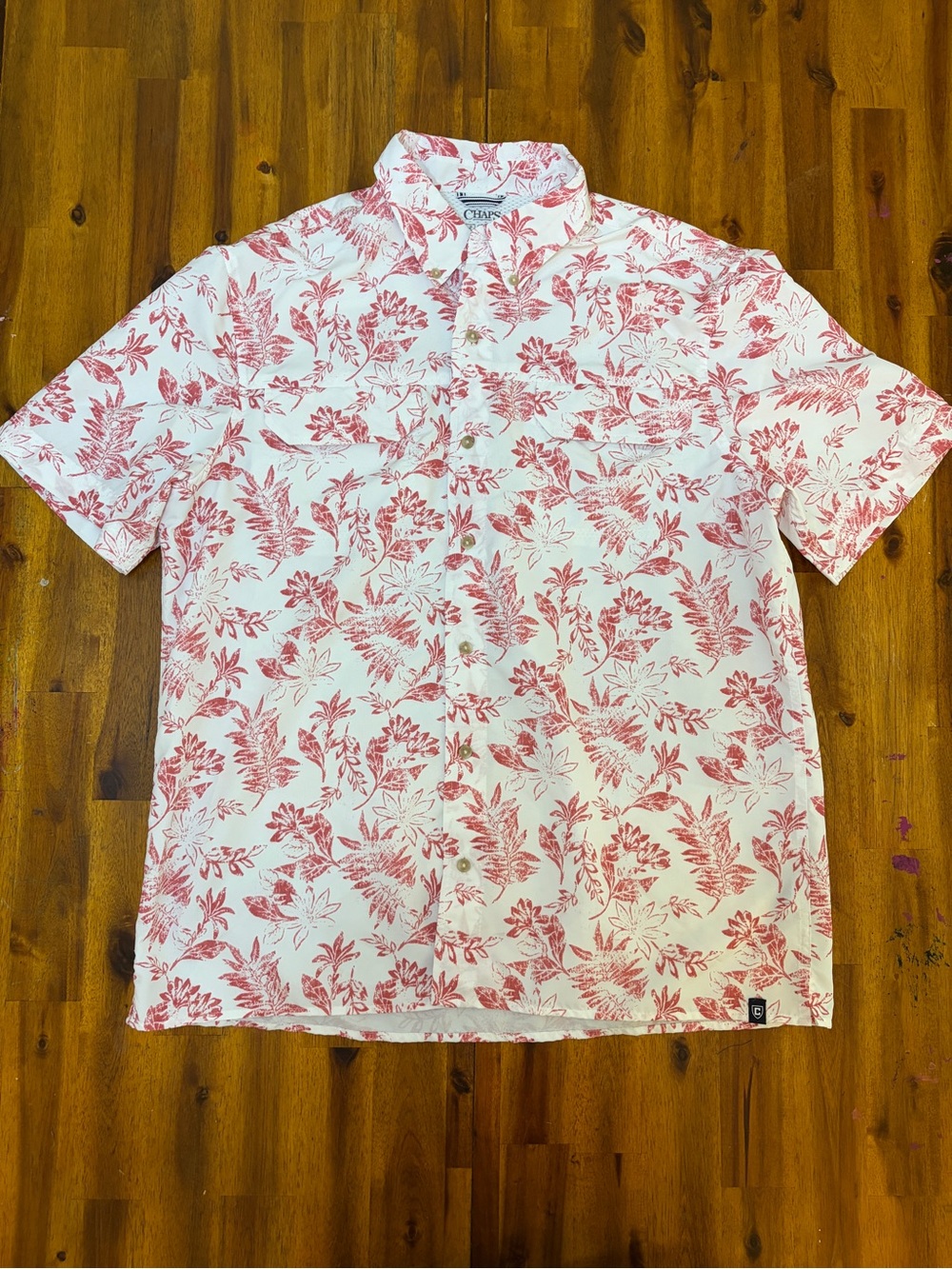 Chaps Men’s White & Pink Floral Short-Sleeve Button-Up ShirtXL